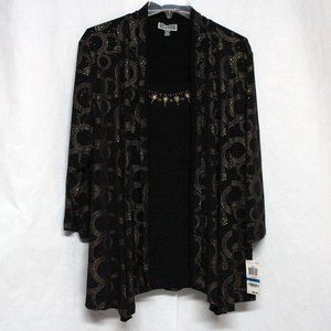 NWT JM Collection XL Women's Black & Gold Sleeveless Top Sewn Inside Outer Top